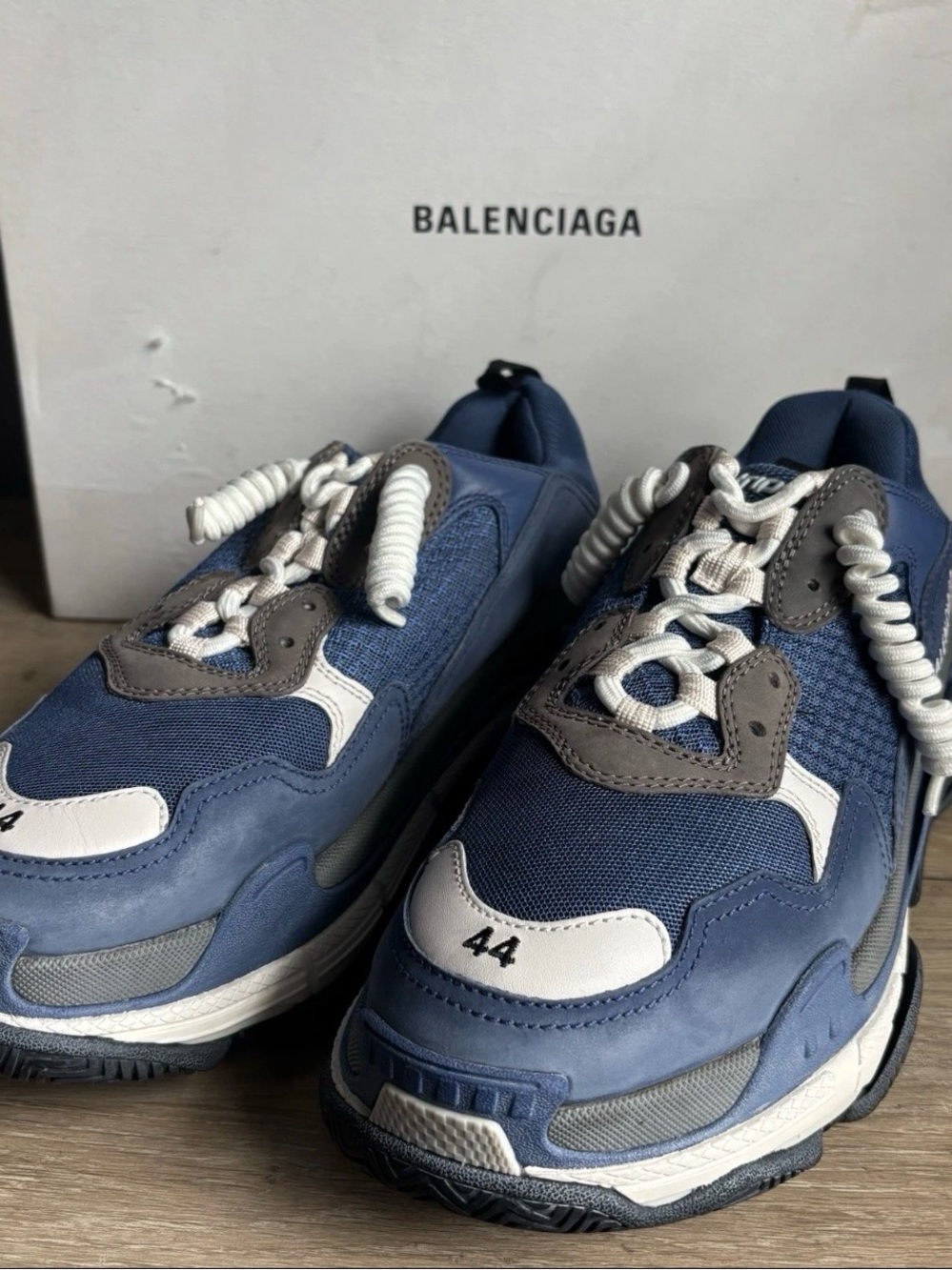 Balenciaga 'Triple S' Navy Blue Curly Lace Low Top Sneakers Sz 11